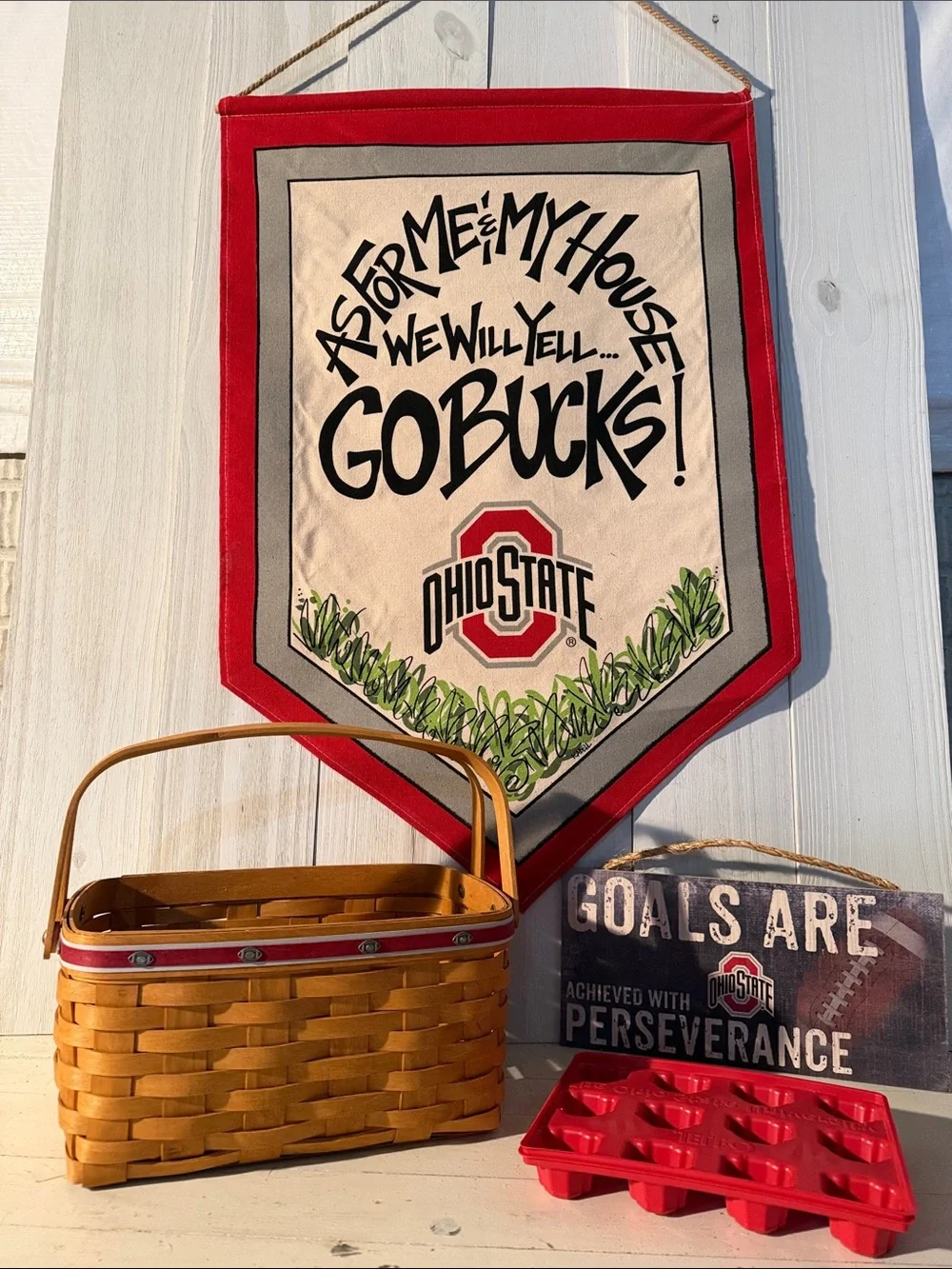 Ohio State Go Bucks Red and Cream Wall Banner - College Home Wall Decor Lot